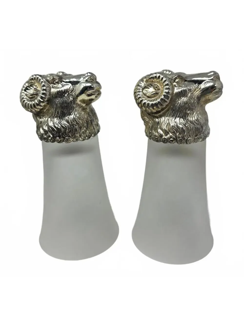 Vintage Ram Head Claret Jug & 2 Stirrup Cups Silverplate